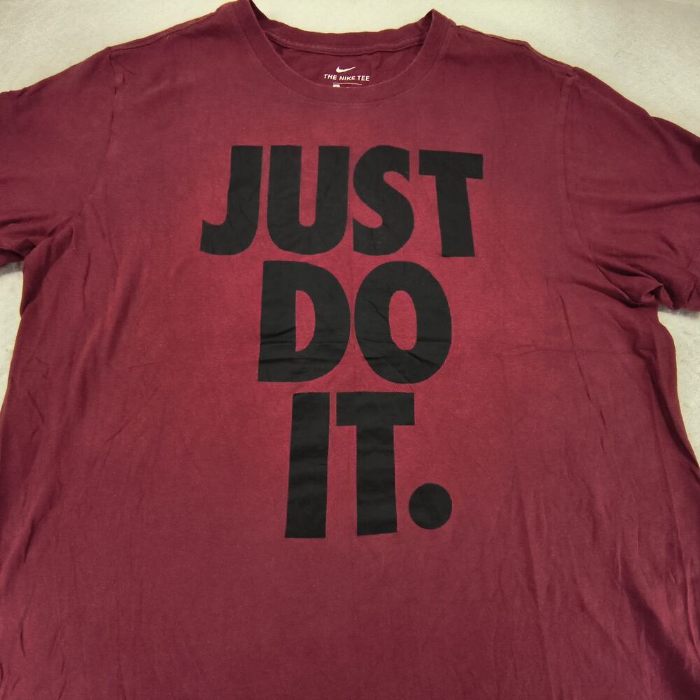 Nike Tee Just Do It Short Sleeve Crew Neck Shirt Mens Size Large L Red Black